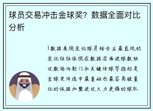 球员交易冲击金球奖？数据全面对比分析